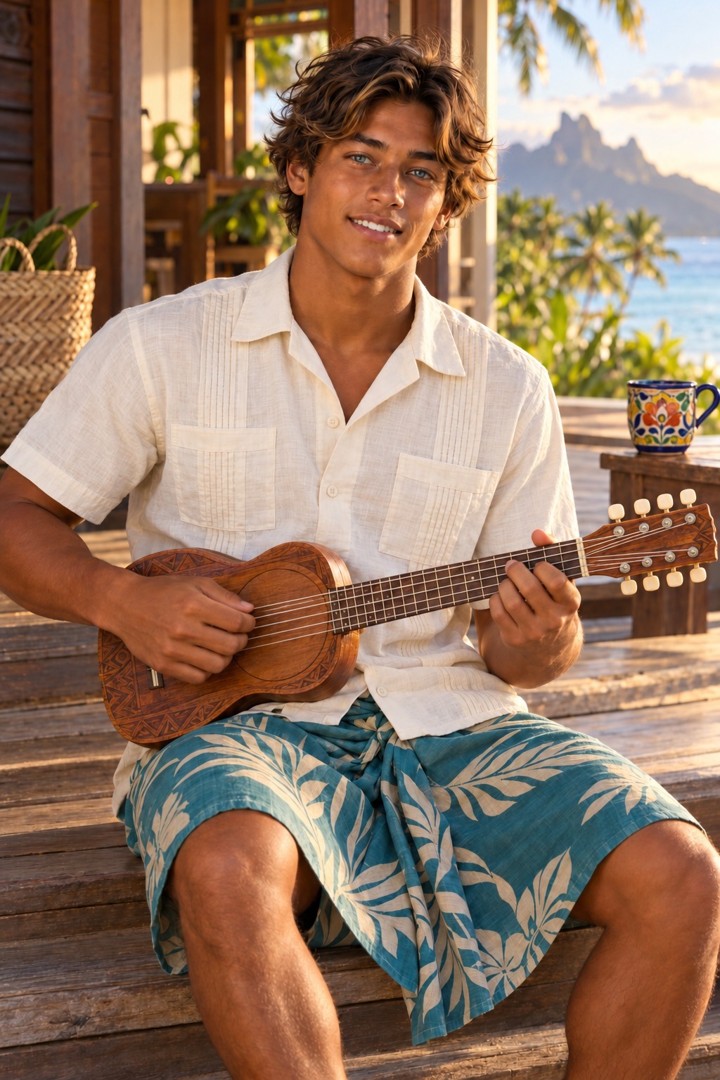Me learning a tune on my Tahitian ukulele at home.